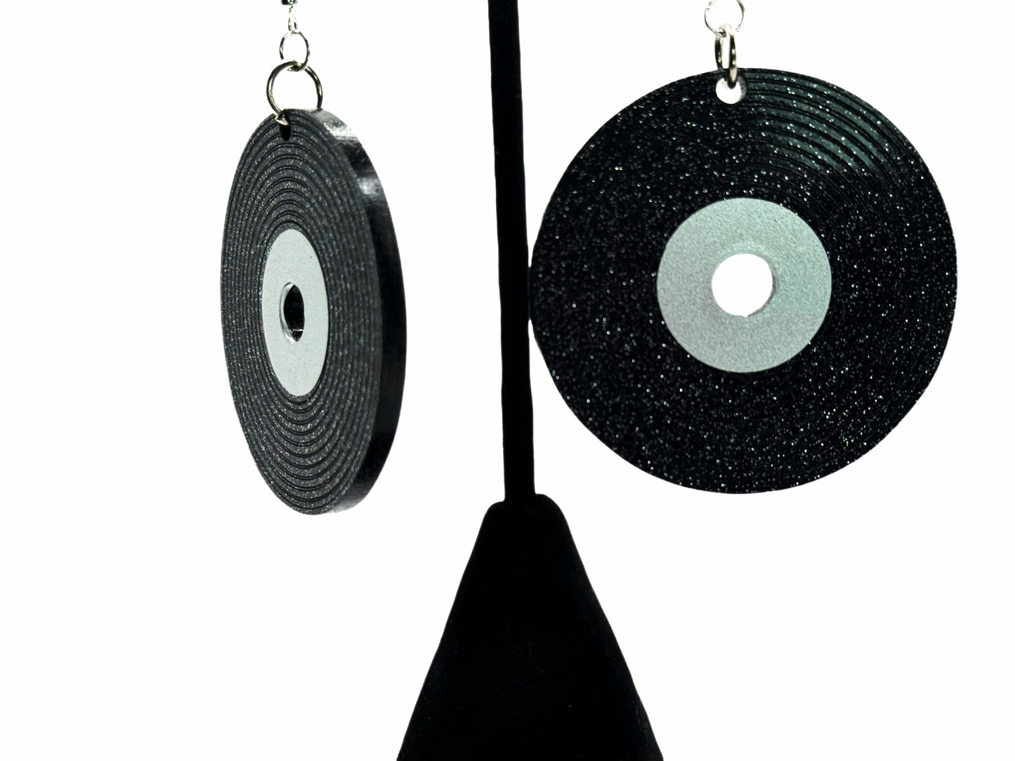 Black Glitter Record Earrings