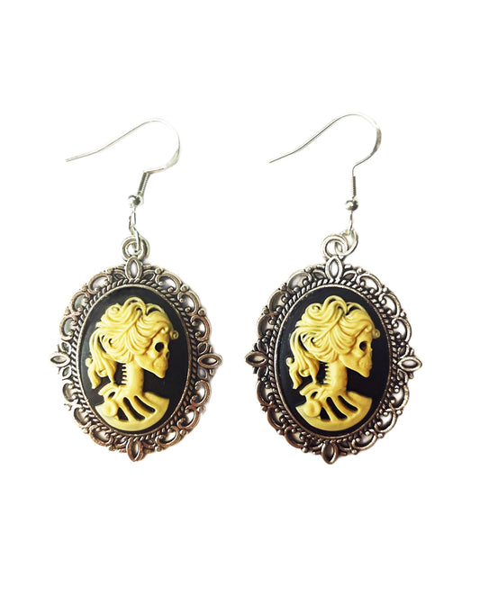 Skeleton Cameo Necklace and Earrings