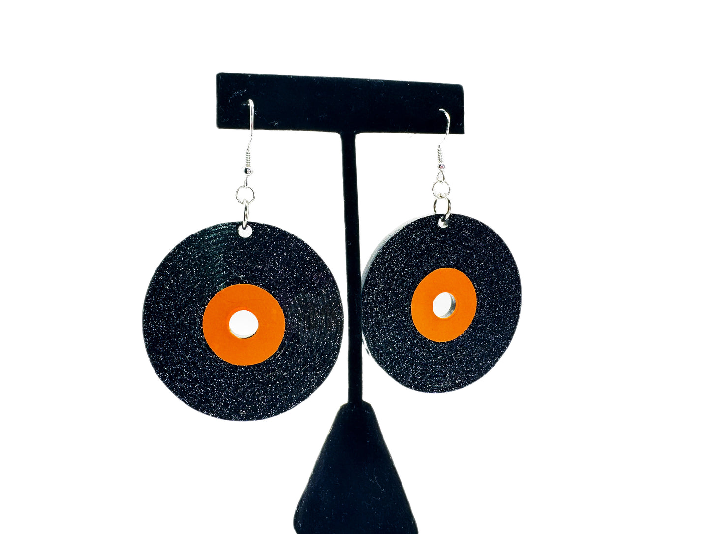 Black Glitter Record Earrings