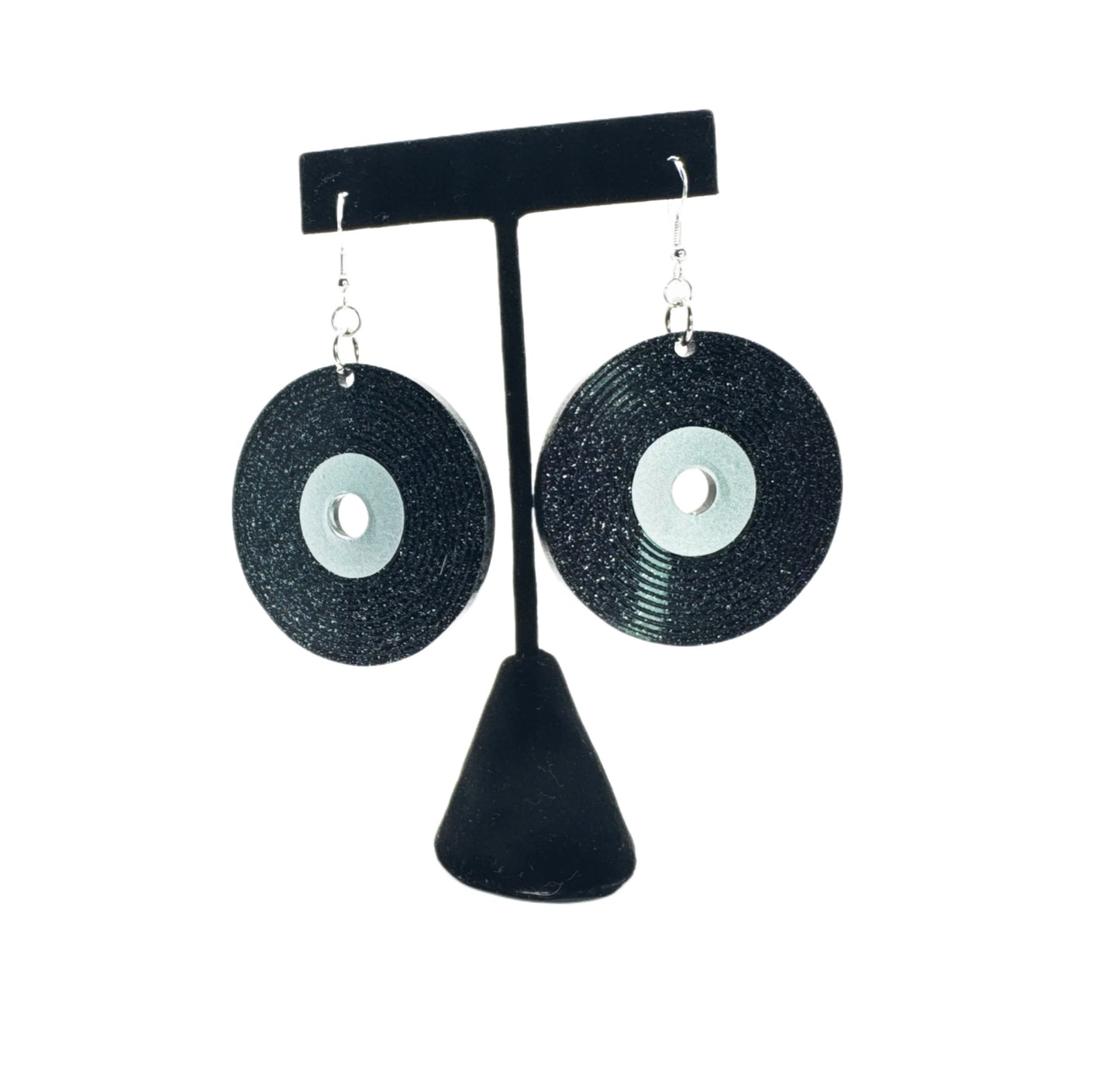 Black Glitter Record Earrings